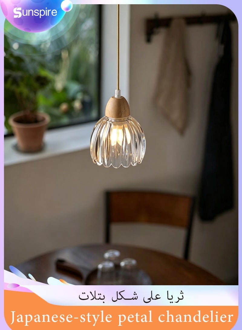 Sunspire Rustic-style petal-shaped glass pendant light with adjustable suspension cord; modern, minimalist dining room and bedroom bedside light; three-colour dimmable (includes LED bulb) - Image 1