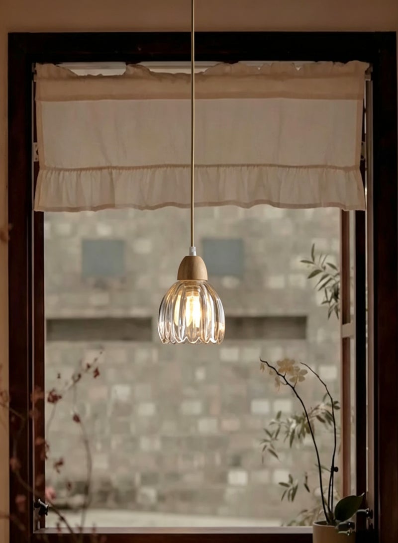 Sunspire Rustic-style petal-shaped glass pendant light with adjustable suspension cord; modern, minimalist dining room and bedroom bedside light; three-colour dimmable (includes LED bulb) - Image 3