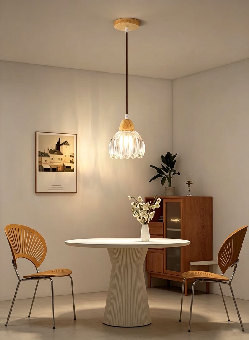 Sunspire Rustic-style petal-shaped glass pendant light with adjustable suspension cord; modern, minimalist dining room and bedroom bedside light; three-colour dimmable (includes LED bulb) - Image 4