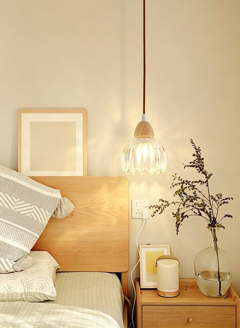 Sunspire Rustic-style petal-shaped glass pendant light with adjustable suspension cord; modern, minimalist dining room and bedroom bedside light; three-colour dimmable (includes LED bulb) - Image 5