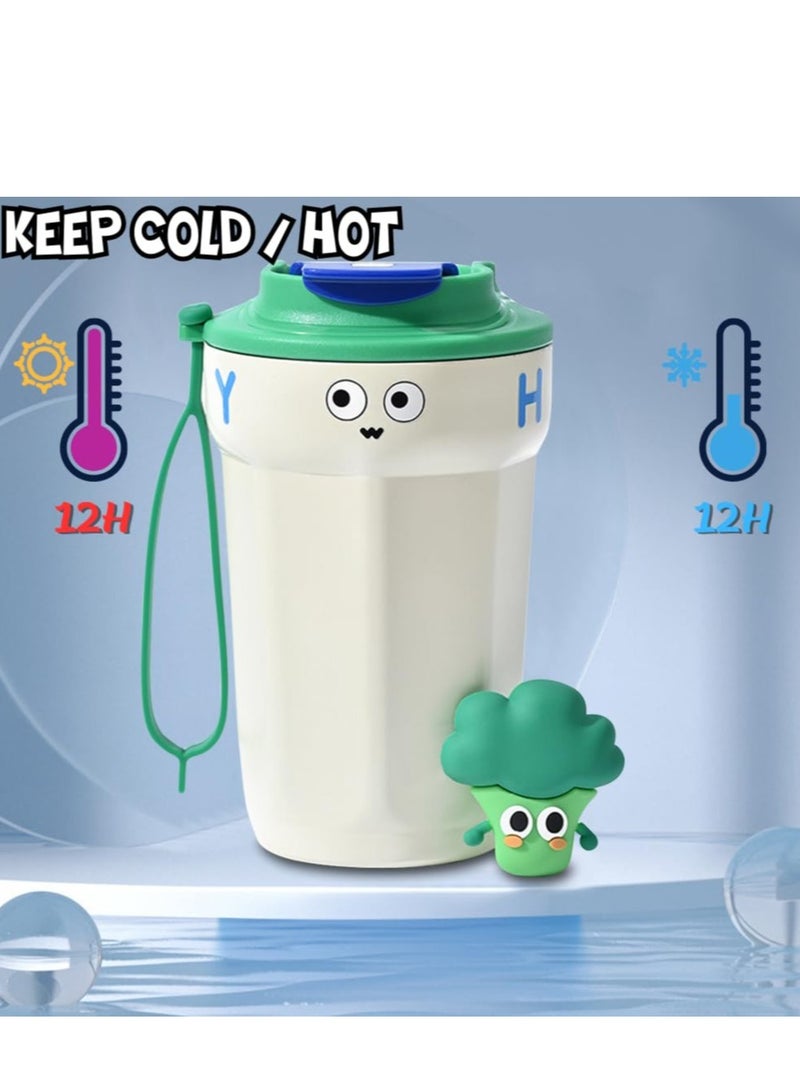 Stainless Steel Insulated Tumbler, Thermos Bottles with Leak-Proof Flip Lid and Strap, Suitable for Drinking Coffee Tea Water Milk (Beige,15 oz) - Image 2