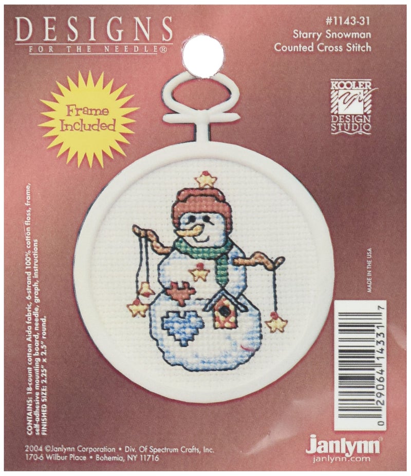 Janlynn Starry Snowman Mini Counted Cross Stitch Kit with Frame - Image 4
