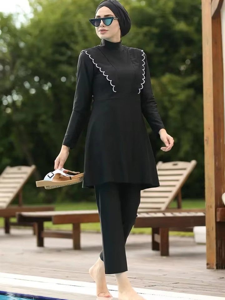 عبر الحدود الساخنة بيع المحافظة ثلاث قطع ملابس السباحة للنساء مع الحواف المطرزة و Slim Fit - Image 3