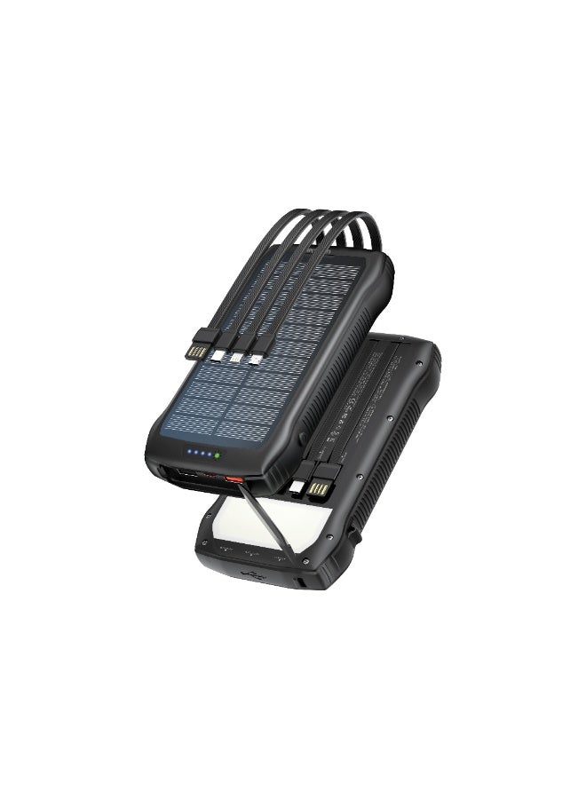 GREEN LION 20000mAh Power Bank PD 20W with Solar Panel, Fast-Charging PD Input & Output Por, 3x USB-C & USB-A Ports, 4x Built-In Cables (USB-A1, USB-A2, USB-C, Lightning), 4 Mode Flashlight, Light-Weight & Portable - Blackt - Image 3