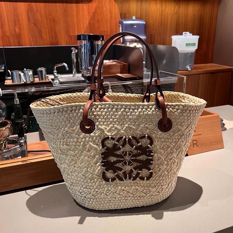 French Style Handmade Woven Crossbody Bag Large Capacity Basket Handheld Wrist Factory Direct Sales Fashionable Shoulder Bag Large milky white 