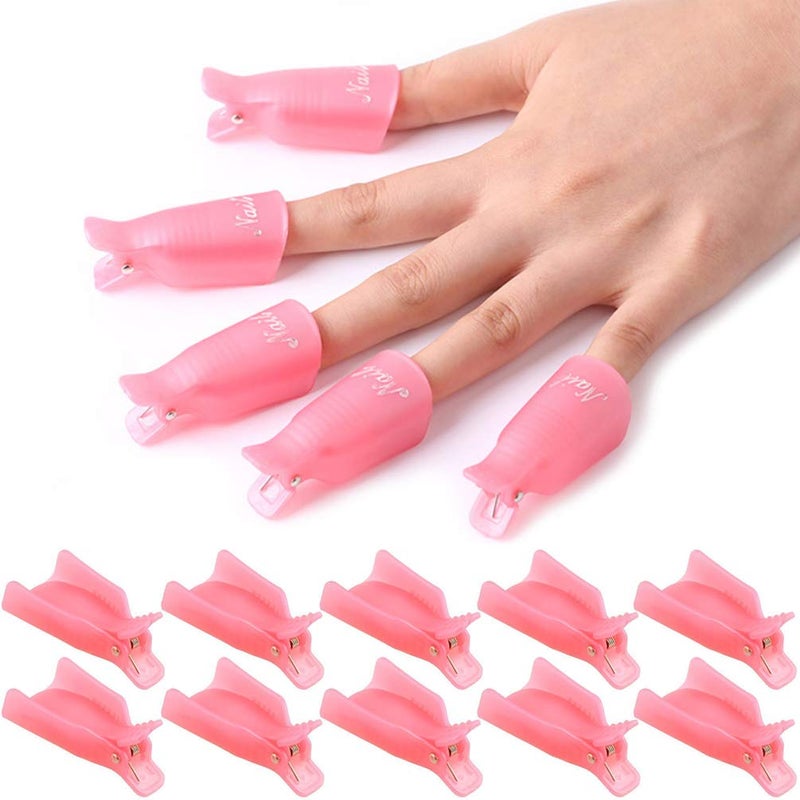 KINGMAS 10 Pcs Gel Nail Polish Remover Clips, Plastic Acrylic Nail Art Remover Soak Off Wrap Cleaner Cap Clip - Image 1