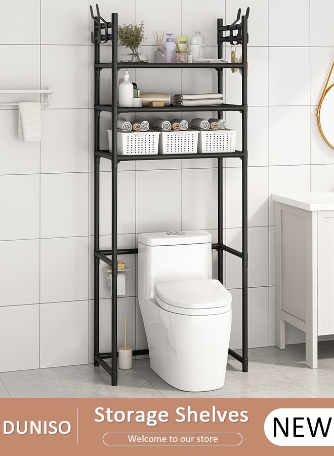 DUNISO 3 Tier Storage Shelves, Stable Bathroom Shelf Organizer, Storage Rack with Armrests, Removable Free Standing Rack, Multipurpose Rack for Over The Toilet Bathroom, Shelving Unit for Laundry Room,Living Room,Garage,Pantry,Study Room - Image 1