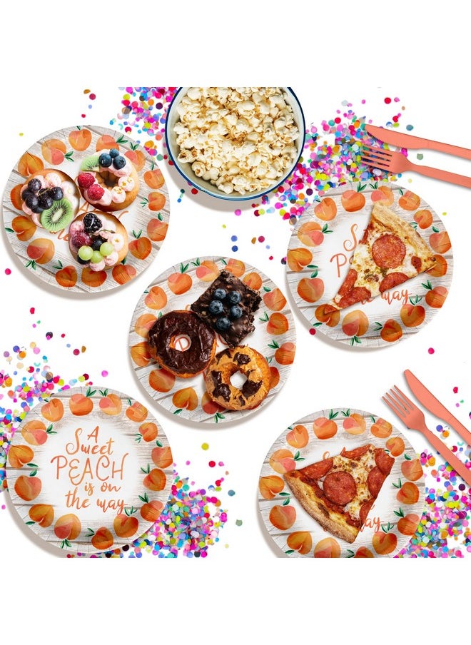 Birthday Galore Birthday Galore Sweet Peach on the Way Baby Shower Party Supplies Large 9" Paper Plates in Bulk 32 Piece  - Image 4
