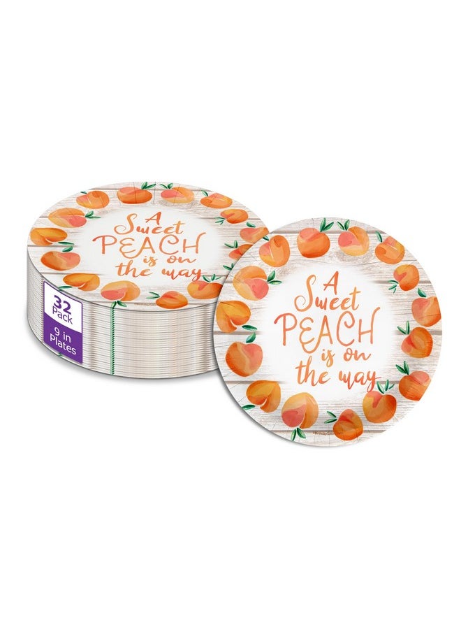 Birthday Galore Birthday Galore Sweet Peach on the Way Baby Shower Party Supplies Large 9" Paper Plates in Bulk 32 Piece  - Image 1