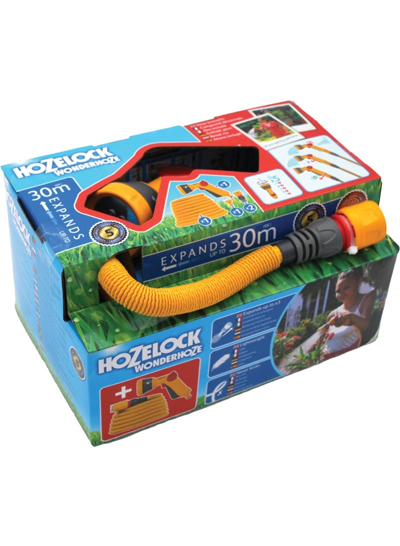 WonderHoze 30m Expanding Garden Hose 18mm with Multispray Gun – Heavy Duty Flexible Water Hose