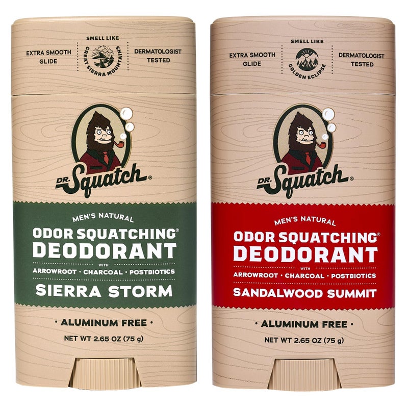 Dr. Squatch Natural Deodorant for Men â€“ Odor-Squatching Men's Deodorant Aluminum Free - Sierra Storm + Sandalwood Summit (2.65 oz, 2 Pack) - Image 1