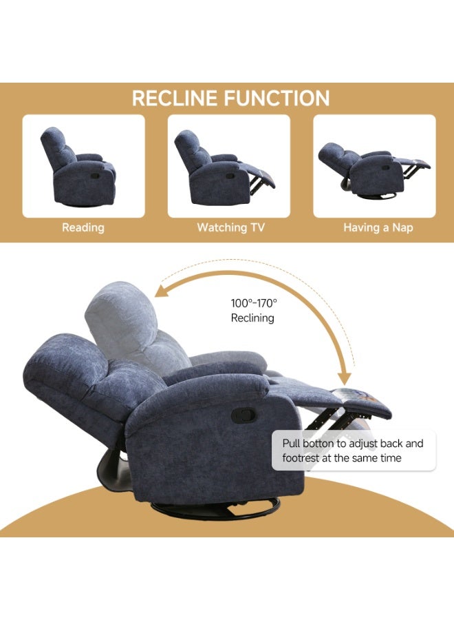 كرسي استرخاء مفرد قابل للدوران 360 درجة، من القماش بتصميم حديث، للجلوس المنزلي، أزرق، المقاس 83x90x100 سم - Image 4