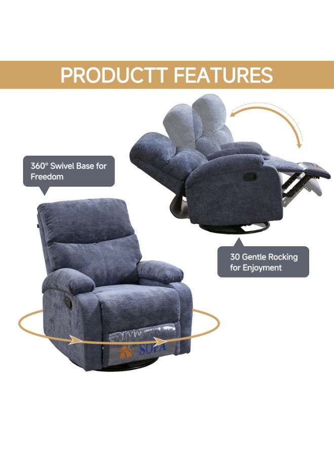 كرسي استرخاء مفرد قابل للدوران 360 درجة، من القماش بتصميم حديث، للجلوس المنزلي، أزرق، المقاس 83x90x100 سم - Image 5