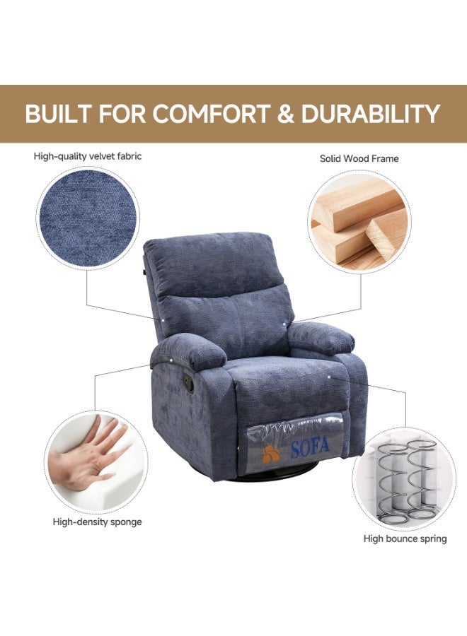 كرسي استرخاء مفرد قابل للدوران 360 درجة، من القماش بتصميم حديث، للجلوس المنزلي، أزرق، المقاس 83x90x100 سم - Image 2