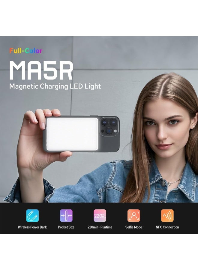 Godox Godox MA5R Magnetic RGB Selfie Light & Power Bank – Full Color Fill Light with 14 FX Modes, 1800K–10000K CCT, CRI95+, APP/NFC Control, USB-C Rechargeable, Compatible with iPhone & Android - Image 2