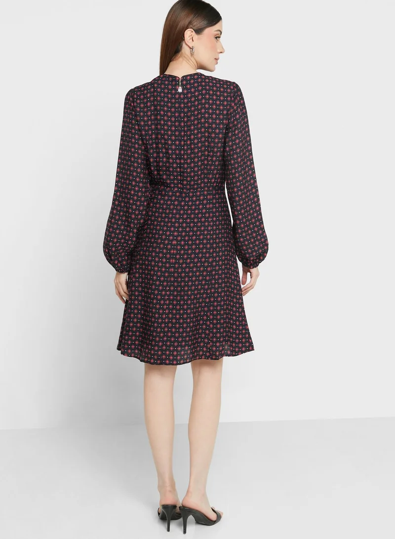 TOMMY HILFIGER Balloon Sleeve Pleat Detail Dress