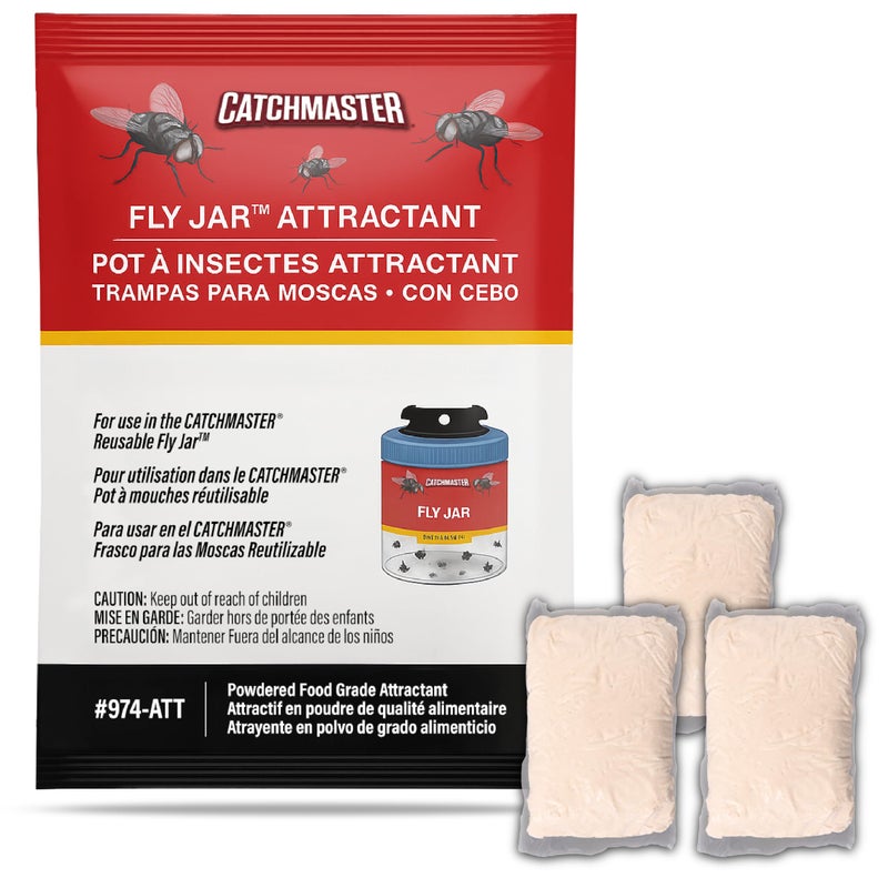 Catchmaster Reusable Fly Trap Outdoor Jar Refill 3-Pack Food-Based Lure, Bug Catcher and Flying Insect Trap Natural Attractant Refill for Pest Control, Bulk Fly Traps Attractant - Image 1