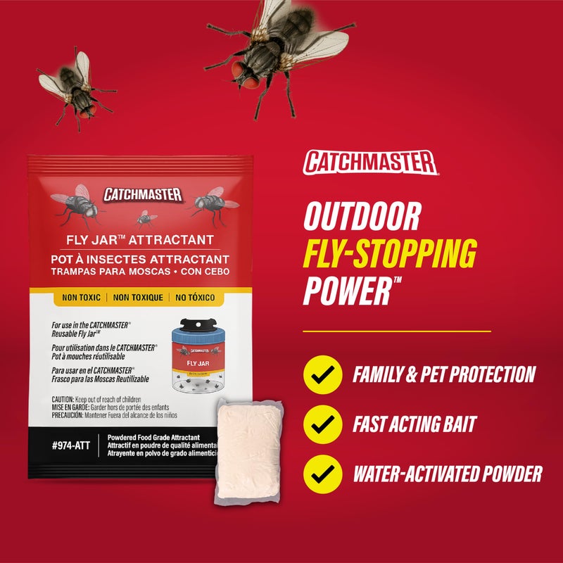 Catchmaster Reusable Fly Trap Outdoor Jar Refill 3-Pack Food-Based Lure, Bug Catcher and Flying Insect Trap Natural Attractant Refill for Pest Control, Bulk Fly Traps Attractant - Image 2