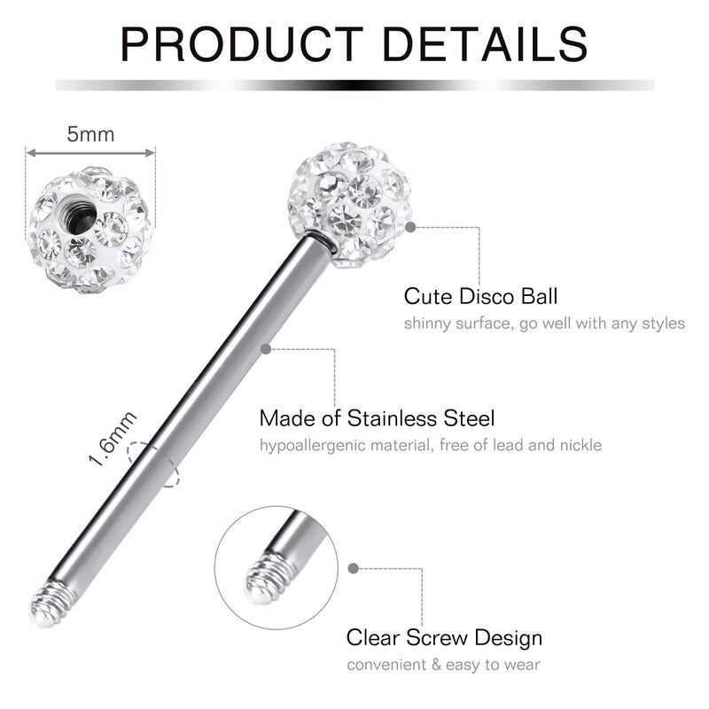 Incaton 14G 5 Pairs Nipple Rings Tongue Ring Surgical Steel Nipplerings Retainer Piercing Women Silver Straight Barbells 12mm-18mm - Image 3