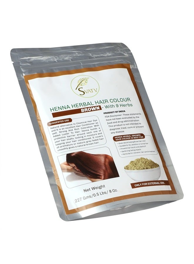 SVATV Brown Henna Hair Color with Goodness of 9 Herbs | Henna Mehndi for Hair, Make Hair Soft & Shiner Natural Hair Color for Men & Women 227g,08oz Half Pound - Image 1