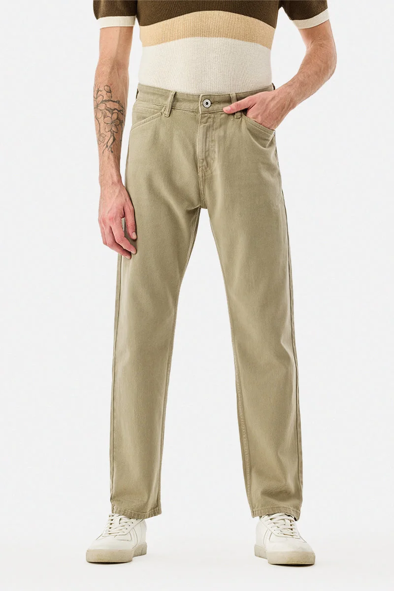 SNITCH Khaki Solid Relaxed Casual Jeans