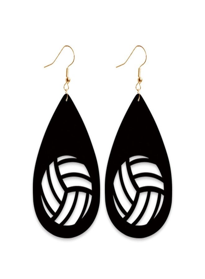 Leather Sports Ball Earring Football Baseball Basketball Rugby Dangle Drop Earring for Women Sports Lover Jewelry-black B