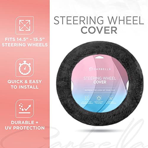 Carbella Aspen Black Fuzzy Steering Wheel Cover for Women - Cute and Stylish Fluffy Fur Steering Wheel Cover for Cars Trucks Vans SUVs, Universal Fit for Wheel Sizes 14.5 to 15.5 inches - Image 2