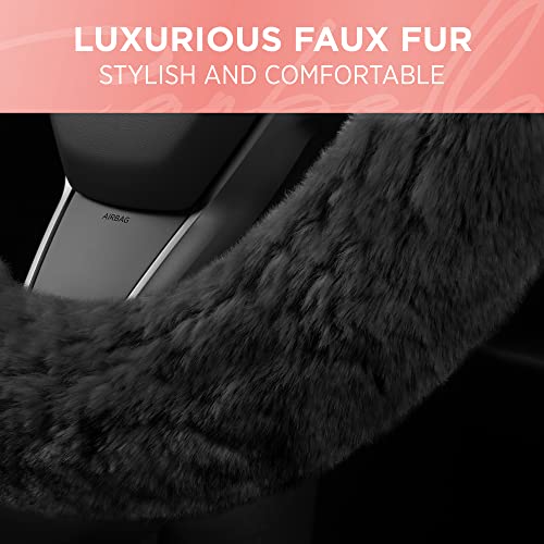Carbella Aspen Black Fuzzy Steering Wheel Cover for Women - Cute and Stylish Fluffy Fur Steering Wheel Cover for Cars Trucks Vans SUVs, Universal Fit for Wheel Sizes 14.5 to 15.5 inches - Image 5