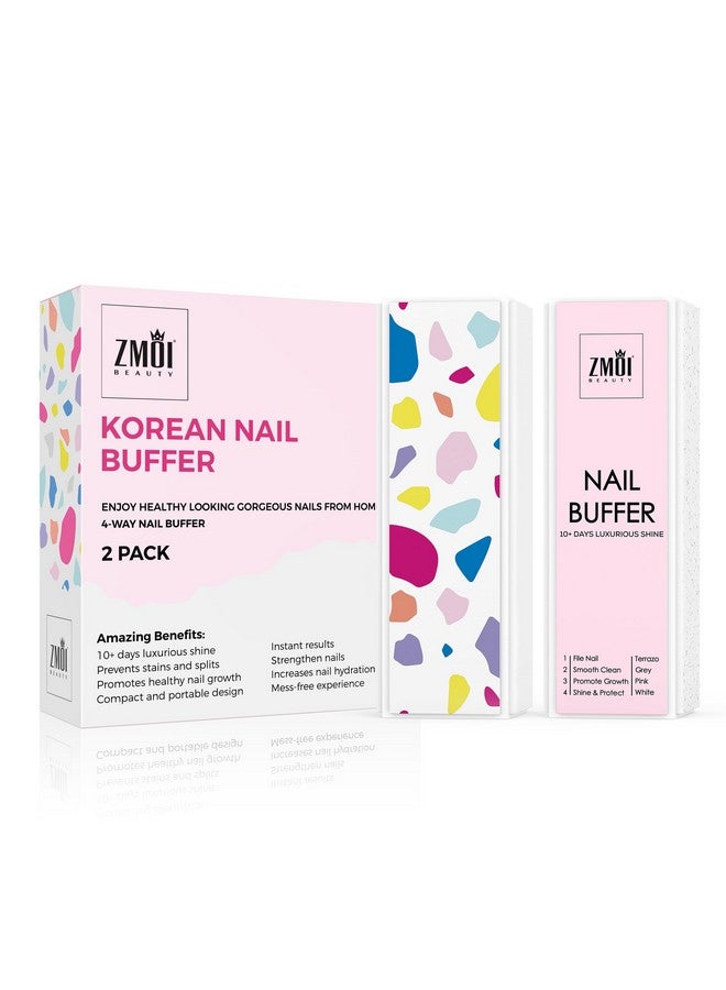 زد ام او اي مجموعة تلميع الأظافر الاحترافية المكونة من قطعتين من مجموعة تلميع الأظافر الكورية الفاخرة ذات 4 اتجاهات، باللون الوردي الطبيعي اللامع للأظافر، أدوات مانيكير باديكير للمنزل والصالون - Image 1