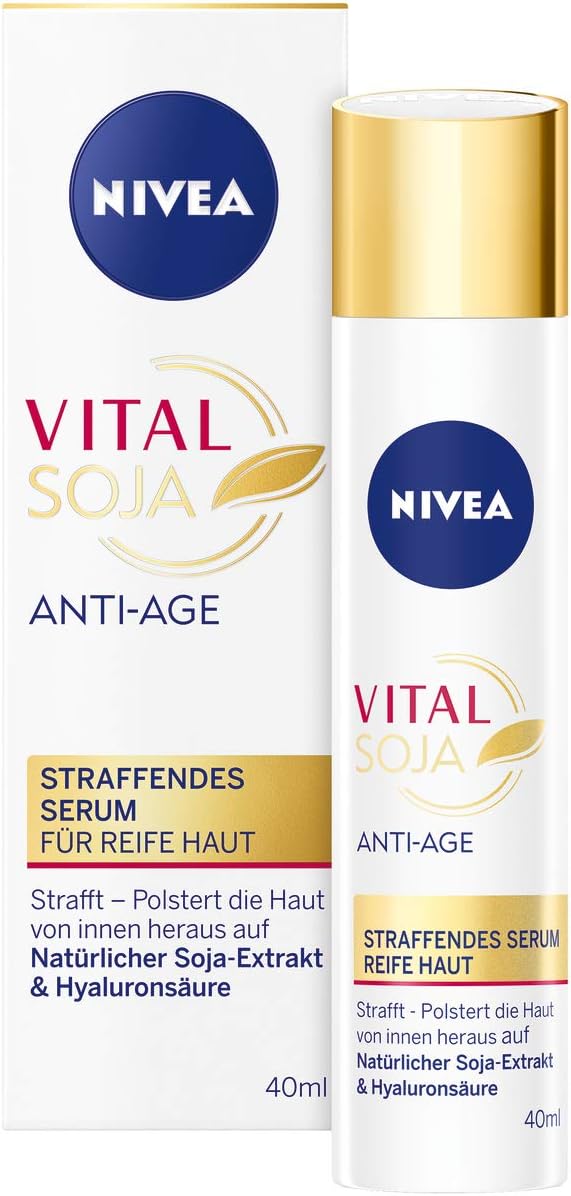 NIVEA Vital Soy AntiAge Serum for Mature Skin 40 ml Moisturiser with Natural Soy Extract Firming Serum with Hyaluronic Acid