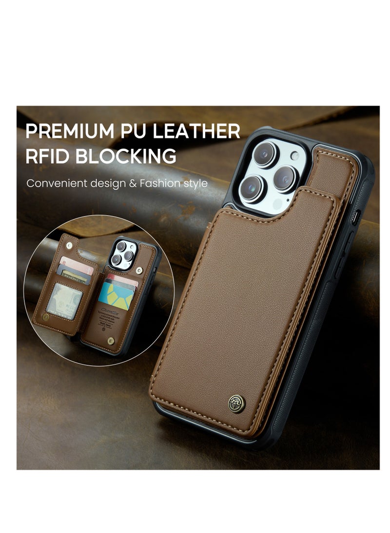 CaseMe Wallet Case for Apple iPhone 15 Pro Max, Premium Handmade Durable PU Leather Slim Shockproof Case with [Double Magnetic Clasp] [Card Holder] [Kickstand] [RFID Blocking] (Brown) - Image 5