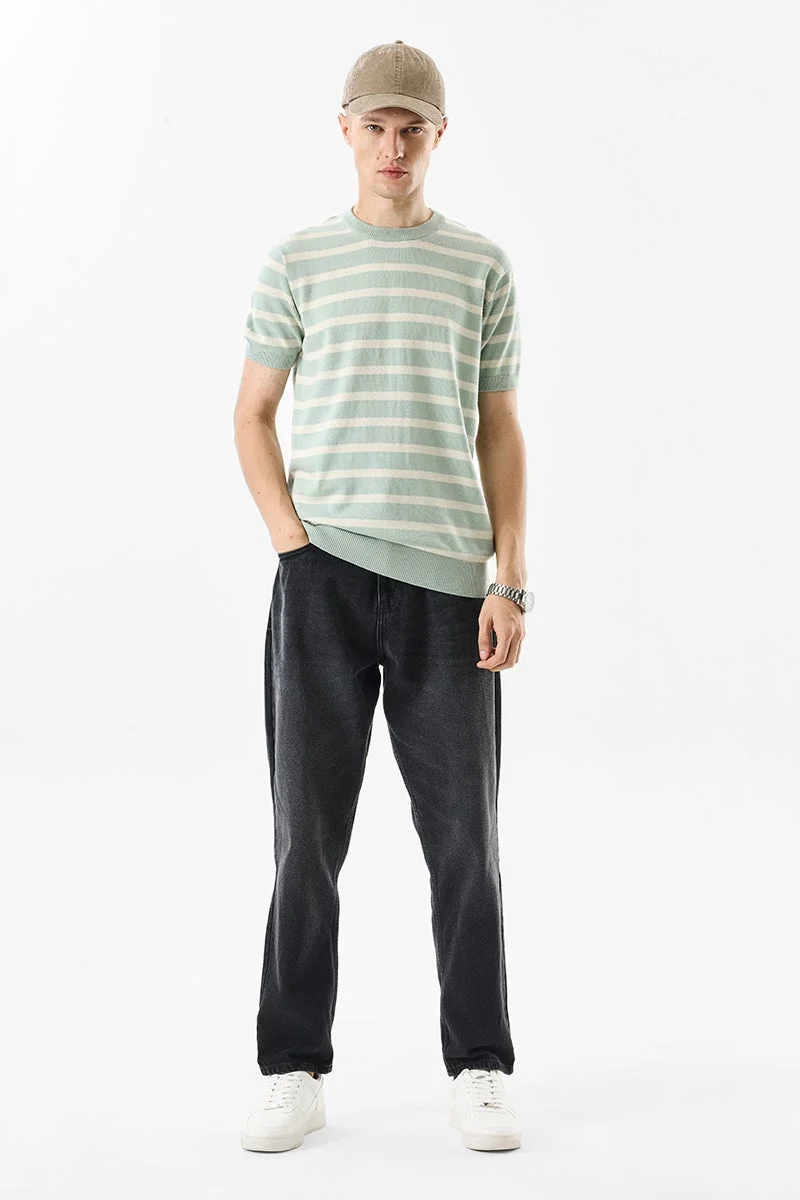 سنيتش Mint Striped Half Sleeve Slim Fit T-Shirt