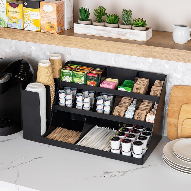 Mind Reader Cup and Condiment Station, Countertop Organizer, Coffee Bar, Kitchen, Stirrers, 24"L x 11.5"W x 12.5"H, Black - Image 2