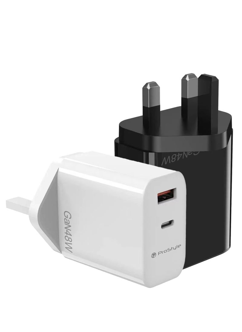 Prostyle 48W Fast Charger, GaN USB-A and Type-C Charger for Samsung S24, S23, iPhone 16 Series, iPad, MacBook, Steam Deck, and More - White  - Image 2