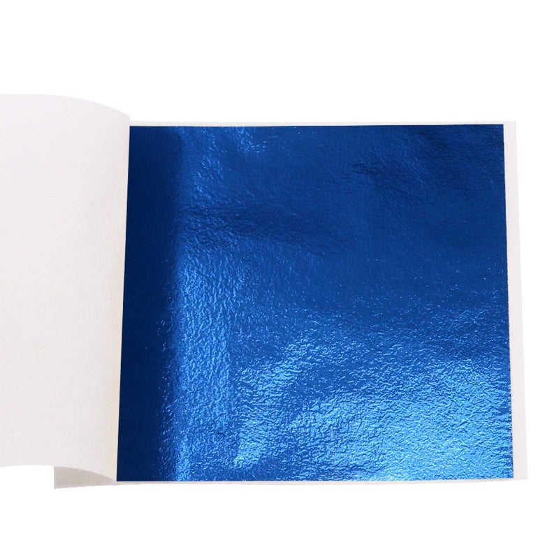 KINNO 100 Sheets Imitation Gold Foil Sheets - Blue Gold Leaf Sheets for Arts Decoration, Sculpture, Gilding, Nails, Handcrafts, Picture Frames, Paintings, Furniture, Wall, 3.15 by 3.35 Inches - Image 1