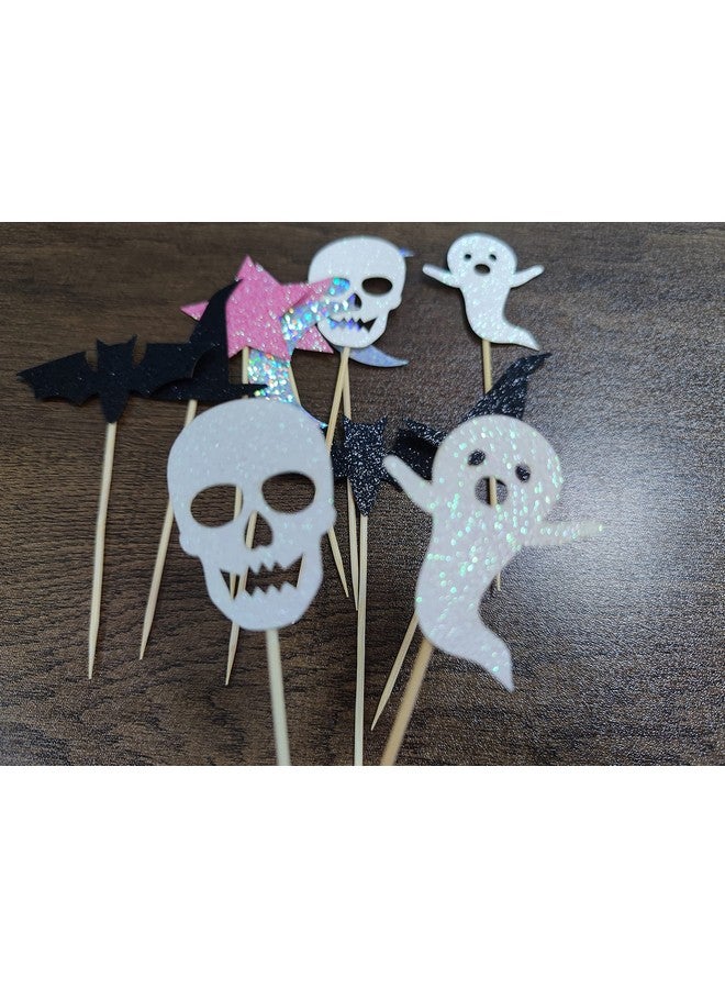 LeeSky Pink Black Halloween Ghost Cupcake Toppers Halloween Bat Witch Baby Shower Cupcake Toppers Halloween Food Cupcake Picks For Halloween Baby Shower Birthday Cake Supplies 24Pcs - Image 5