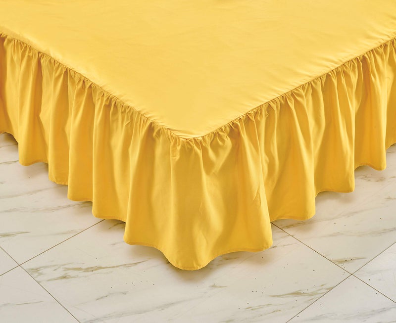 Sheets & Beyond Wrap Around Solid Microfiber Luxury Hotel Quality Fabric Bedroom Gathered Ruffled Bedding Bed Skirt 14 Inch Drop (Full  Yellow) - Image 5