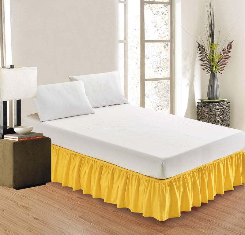 Sheets & Beyond Wrap Around Solid Microfiber Luxury Hotel Quality Fabric Bedroom Gathered Ruffled Bedding Bed Skirt 14 Inch Drop (Full  Yellow) - Image 2