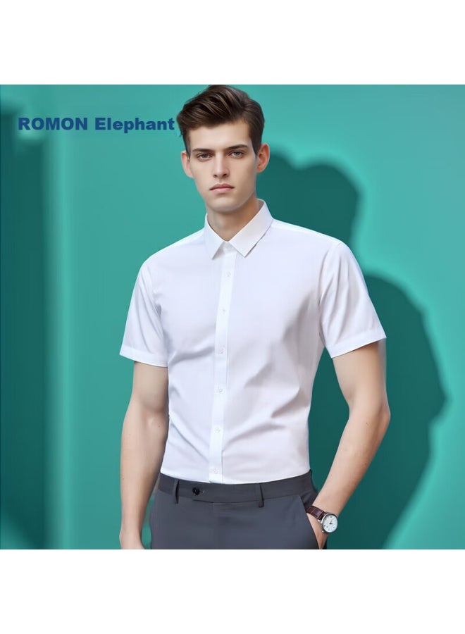 ROMON Romon Solid Color Business Professional Formal Wear Men's White Shirt Work Uniform Men's Short-sleeve Shirt Cs72 White 5xl  - Image 1