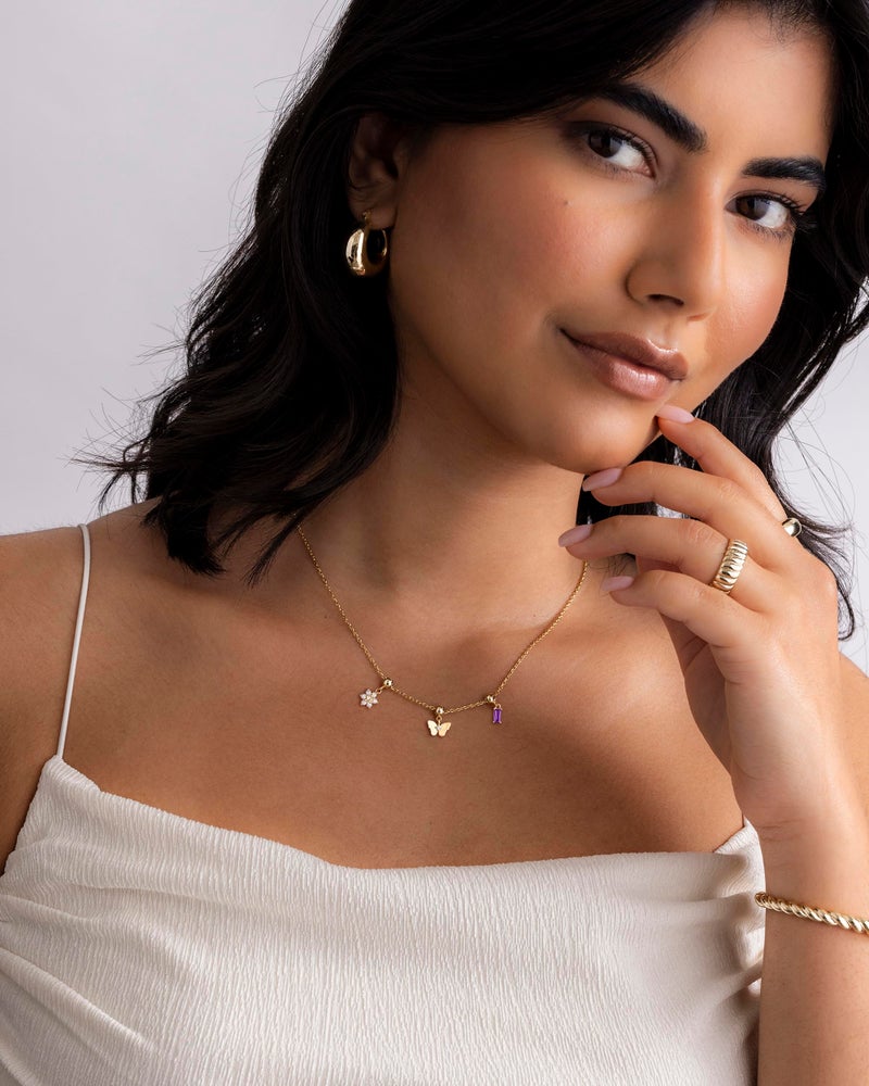 PAVOI 14K Yellow Gold Plated Cute Cubic Zirconia Pendant Necklaces with Charms Set, Hypoallergenic Adjustable Chain Dainty Gold Charm Necklace for Women, Trendy Flower Butterfly Baguette Pendant Gift - Image 3