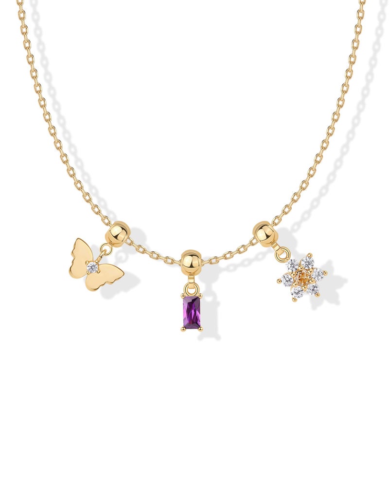 PAVOI 14K Yellow Gold Plated Cute Cubic Zirconia Pendant Necklaces with Charms Set, Hypoallergenic Adjustable Chain Dainty Gold Charm Necklace for Women, Trendy Flower Butterfly Baguette Pendant Gift - Image 1