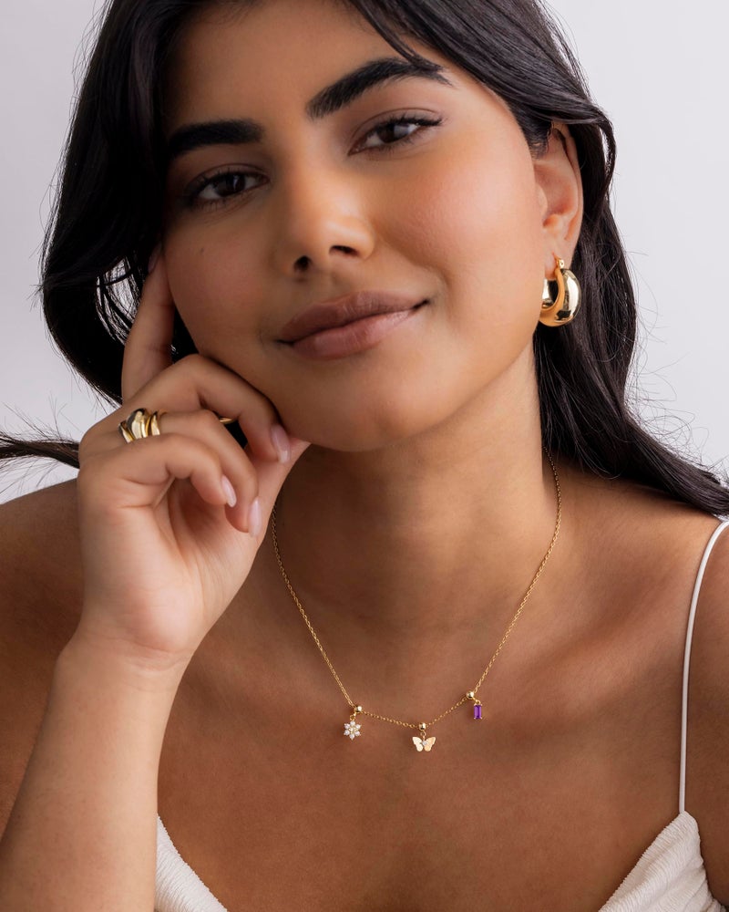 PAVOI 14K Yellow Gold Plated Cute Cubic Zirconia Pendant Necklaces with Charms Set, Hypoallergenic Adjustable Chain Dainty Gold Charm Necklace for Women, Trendy Flower Butterfly Baguette Pendant Gift - Image 2