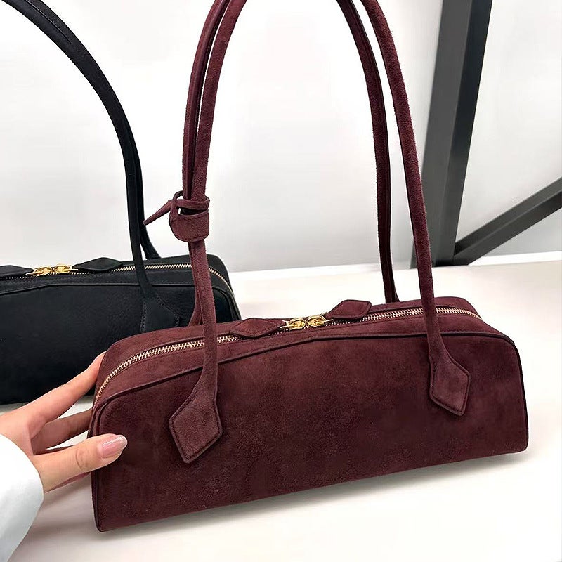 French Niche Sausage Bag Vintage Underarm Baguette Bag Suede Commuter Fashionable All-Match Shoulder Handbag Women'S Bag - Image 4