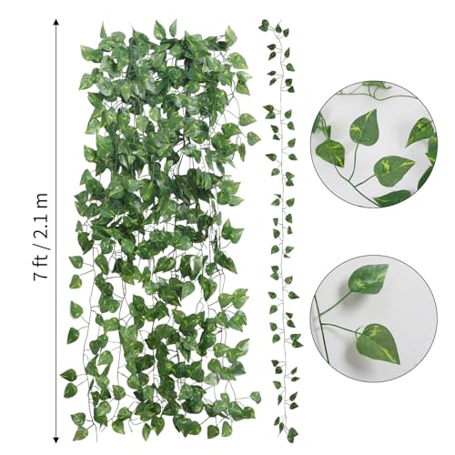 CEWOR 48 Pack 7 Feet Artificial Ivy Garlands, Fake Vines Greenery Hanging Plants Green Leaves Backdrop for Room Bedroom Wall Decor, Jungle Themed Party Wedding Decorations - Image 2