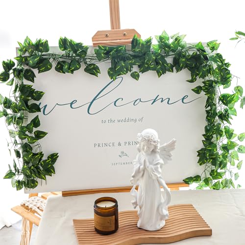 CEWOR 48 Pack 7 Feet Artificial Ivy Garlands, Fake Vines Greenery Hanging Plants Green Leaves Backdrop for Room Bedroom Wall Decor, Jungle Themed Party Wedding Decorations - Image 4