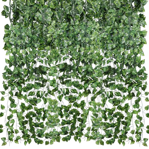 CEWOR 48 Pack 7 Feet Artificial Ivy Garlands, Fake Vines Greenery Hanging Plants Green Leaves Backdrop for Room Bedroom Wall Decor, Jungle Themed Party Wedding Decorations - Image 1
