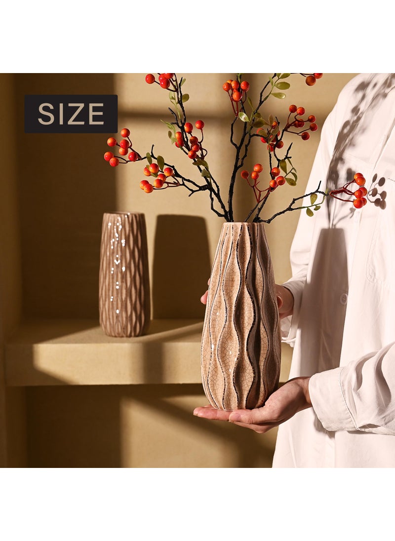 VICTOR & TERESA VICTOR & TERESA Ceramic Vase for Flowers  9.5'' Set of 2 Decorative Rustic Beige Vases for Home Decor  Farmhouse Vases for Pampas Grass  Table  Mantel  Living Room  Shelf  Centerpieces  Gifts for Mom  - Image 3