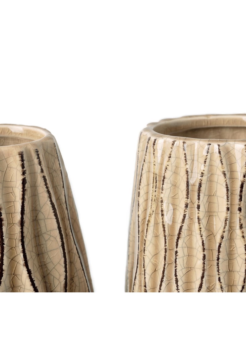 VICTOR & TERESA VICTOR & TERESA Ceramic Vase for Flowers  9.5'' Set of 2 Decorative Rustic Beige Vases for Home Decor  Farmhouse Vases for Pampas Grass  Table  Mantel  Living Room  Shelf  Centerpieces  Gifts for Mom  - Image 5
