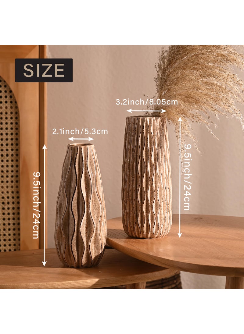 VICTOR & TERESA VICTOR & TERESA Ceramic Vase for Flowers  9.5'' Set of 2 Decorative Rustic Beige Vases for Home Decor  Farmhouse Vases for Pampas Grass  Table  Mantel  Living Room  Shelf  Centerpieces  Gifts for Mom  - Image 2