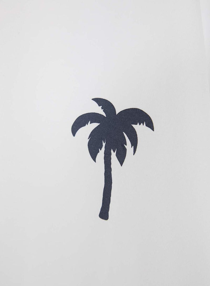 trendyol Ecru Regular Cut Palm Tree Patterned Cotton T-Shirt-Shorts Pajama Set Tmnss26Pt00023 - Image 4